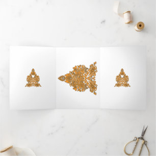 Tarjeta Tríptica Paisley Floral Art ・ Naranja Boho Decoración