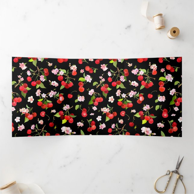 Tarjeta Tríptica Patrón de cerezas 2 (Interior)