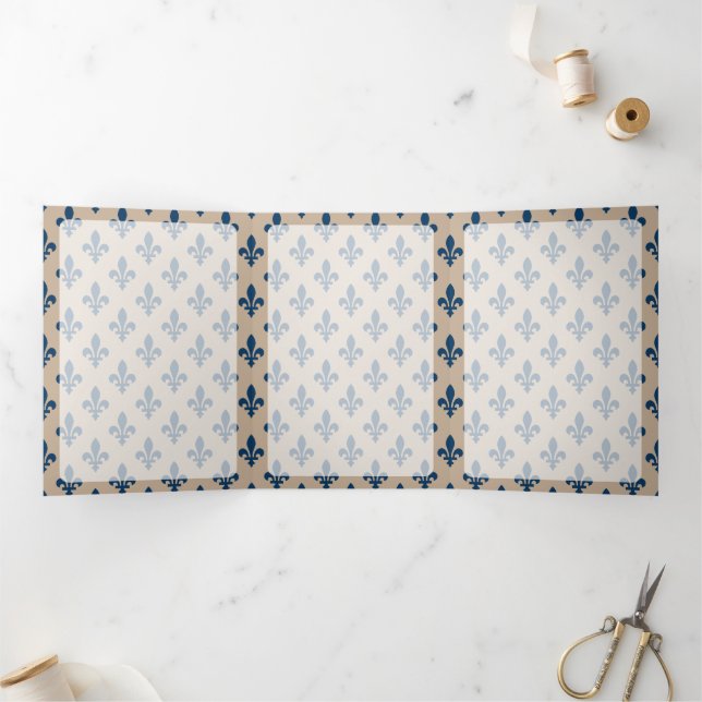 Tarjeta Tríptica Patrón Fleur de Lis, francés, real, azul marino (Interior)