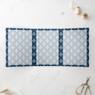 Tarjeta Tríptica Patrón Fleur de Lis, francés, real, crema, azul