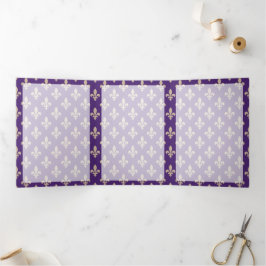 Tarjeta Tríptica Patrón Fleur de Lis, francés, real, crema, púrpura