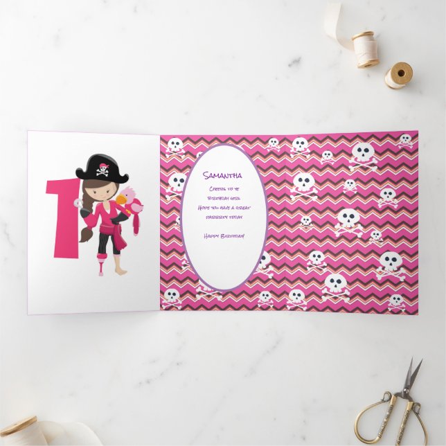 Tarjeta Tríptica Pirate Pink 1er cumpleaños (Interior)