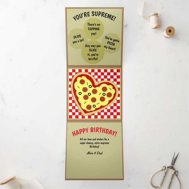 Tarjeta Tríptica Pizza Box Pizza Puns Cumpleaños (Interior)