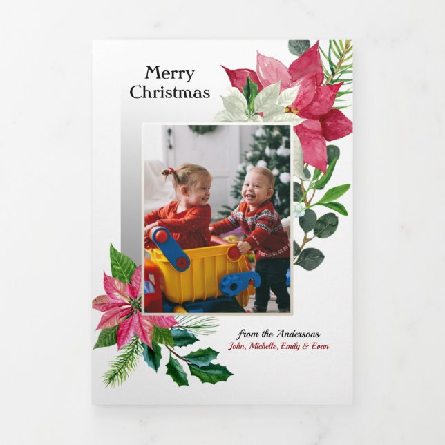 Tarjeta Tríptica Poinsettia moderna, foto de Holly y Pine (Foto de portada)