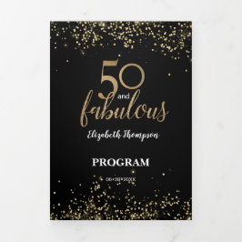 Tarjeta Tríptica Purpurina de oro Confetti 50 y Fabulous Personaliz
