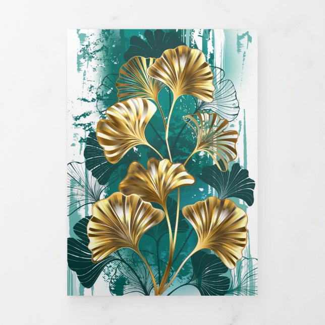 Tarjeta Tríptica Rama con hojas doradas Ginko Biloba (Foto de portada)