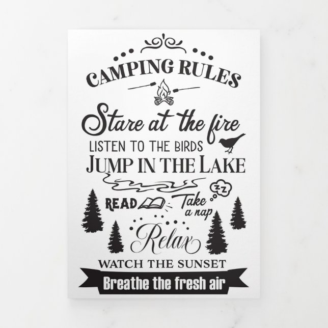 Tarjeta Tríptica Reglas de Campamento Feliz Campista (Foto de portada)