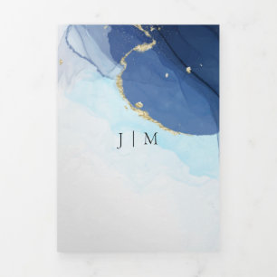 Tarjeta Tríptica Respuesta de boda aqua ombre azul dorado
