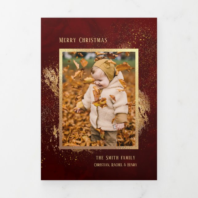 Tarjeta Tríptica Resumen de brotes de oro en profunda foto roja (Foto de portada)