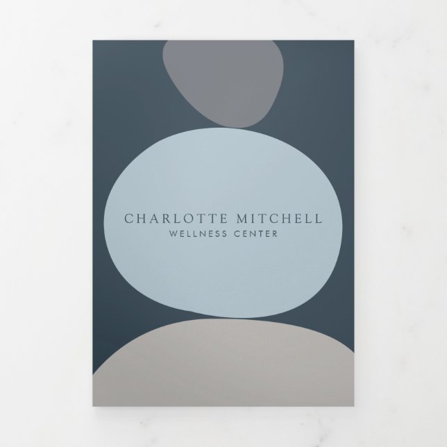 Tarjeta Tríptica Resumen moderno Zen Stones Blue Wellness Brochure (Foto de portada)