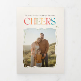 Tarjeta Tríptica Retro Family Portrait Christmas Holiday Photo