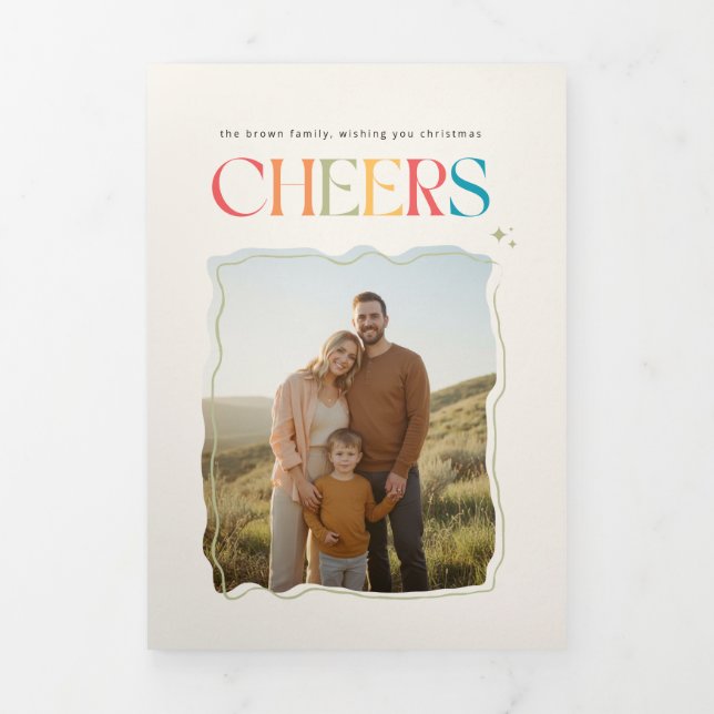 Tarjeta Tríptica Retro Family Portrait Christmas Holiday Photo (Foto de portada)