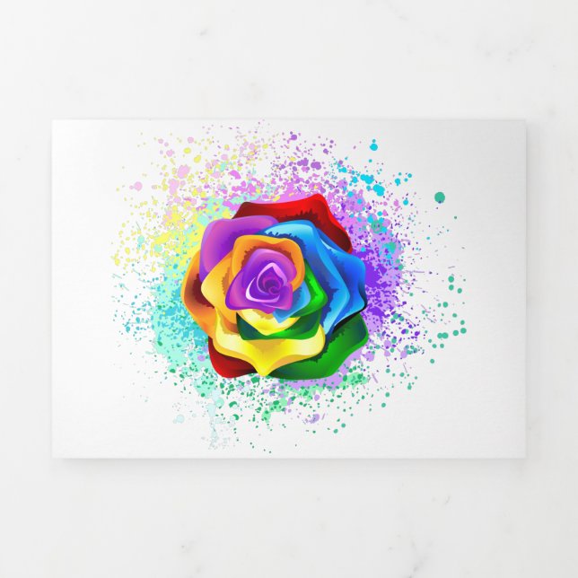 Tarjeta Tríptica Rosa arcoiris colorido (Foto de portada)