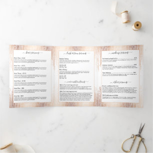 Tarjeta Tríptica Rosa Glam Script Gold Confetti Rain Brochure