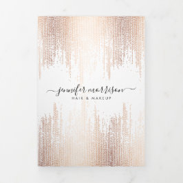 Tarjeta Tríptica Rosa Glam Script Gold Confetti Rain Brochure