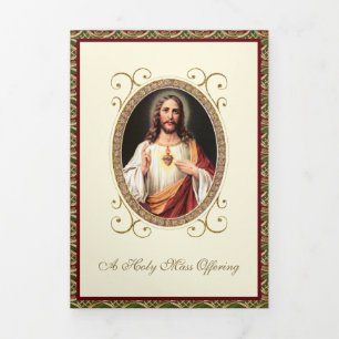 Tarjeta Tríptica Sacerdote católico Ofrenda de la Misa Sagrado Cora