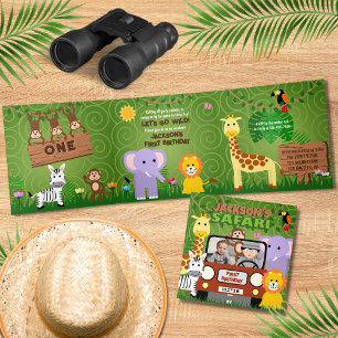 Tarjeta Tríptica Safari Jungla Cute Animales Salvajes Un Niño Cumpl
