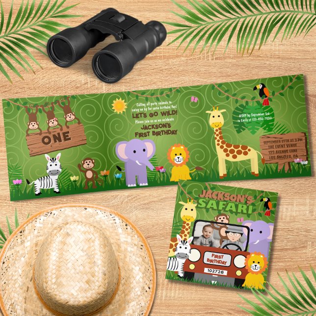 Tarjeta Tríptica Safari Jungla Cute Animales Salvajes Un Niño Cumpl (Subido por el creador)