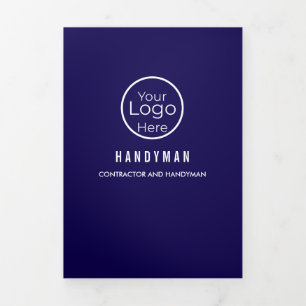 Tarjeta Tríptica Servicios de Mano de Obra Profesional Azul Marino