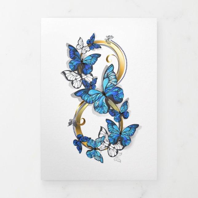 Tarjeta Tríptica Símbolo infinito de mariposas Morpho azules (Foto de portada)