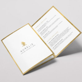 Tarjeta Tríptica Simple Faux Gold Floral Salón de lujo Brochure