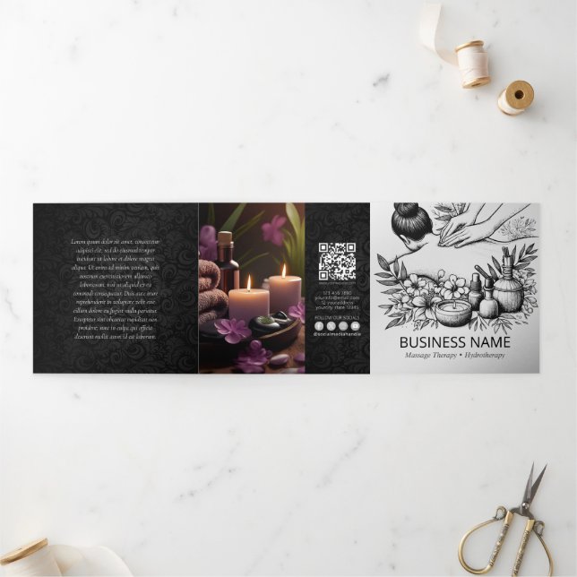 Tarjeta Tríptica Terapia de Masaje Manos Curativas Energía Tercer b (Exterior)