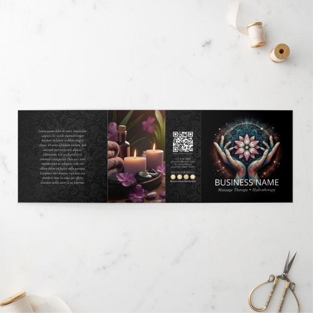 Tarjeta Tríptica Terapia de Masaje Manos Curativas Energía Tercer b (Exterior)