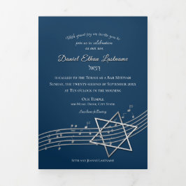 Tarjeta Tríptica The Music Bar Mitzvah Silver Star de David