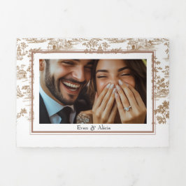 Tarjeta Tríptica Toile de cobre, triple Boda