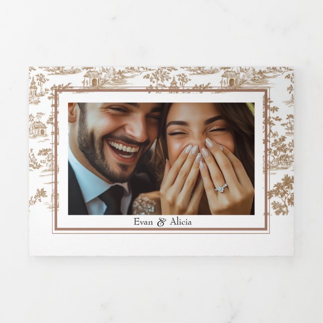 Tarjeta Tríptica Toile de cobre, triple Boda (Foto de portada)