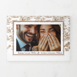 Tarjeta Tríptica Toile de cobre, triple Boda