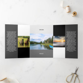 Tarjeta Tríptica Tono negro gris fresco al cuadrado del código Qr