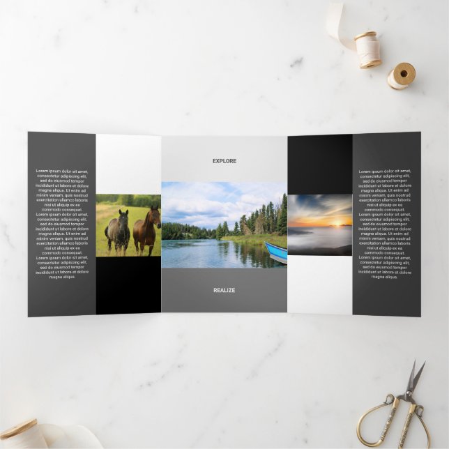 Tarjeta Tríptica Tono negro gris fresco al cuadrado del código Qr (Interior)