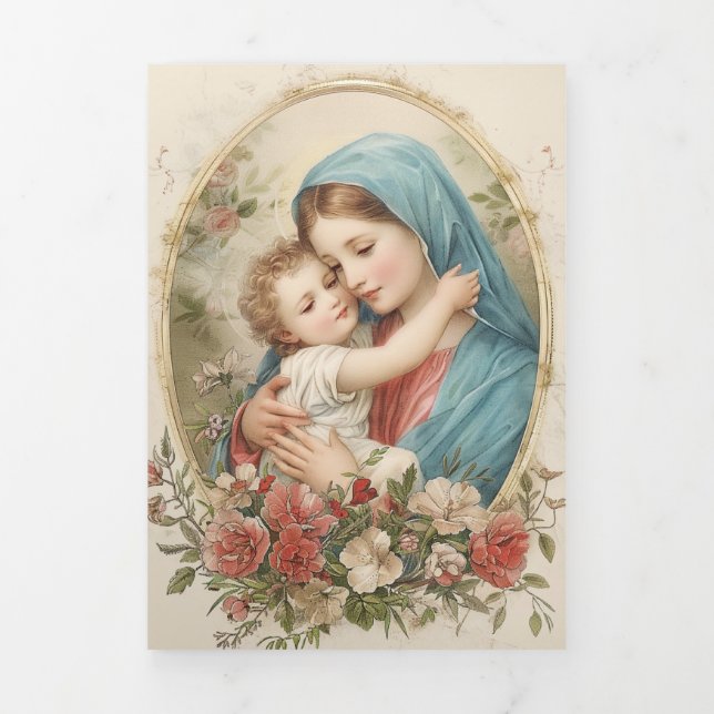 Tarjeta Tríptica Tri-fold Mother Mary Jesus Catholic Funeral  (Foto de portada)