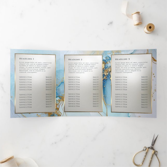 Tarjeta Tríptica tríplio de mármol de tinta azul (Interior)