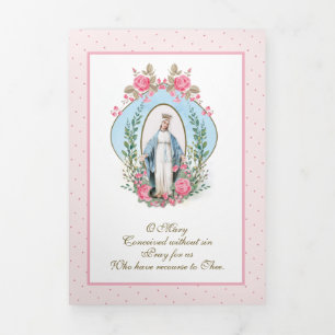 Tarjeta Tríptica Virgen María Religiosa Católica Oración Floral
