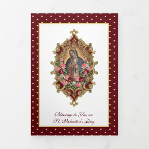 Tarjeta Tríptica Virgen religiosa María Guadalupe Oración Valentine