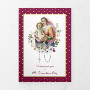 Tarjeta Tríptica Virgen Religiosa María Jesús Oración San Valentín