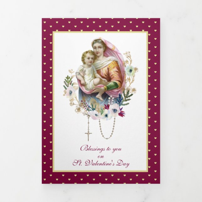 Tarjeta Tríptica Virgen Religiosa María Jesús Oración San Valentín (Foto de portada)