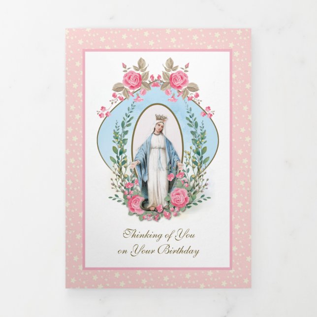 Tarjeta Tríptica Virgen Religiosa María Oración Católica Floral Tri (Foto de portada)