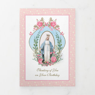 Tarjeta Tríptica Virgen Religiosa María Oración Católica Tri-
