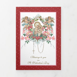 Tarjeta Tríptica Virgen religiosa Mary Angels Oración Valentine