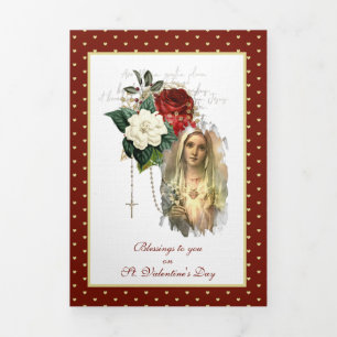 Tarjeta Tríptica Virgen religiosa Mary Rosary Prayer Valentine  