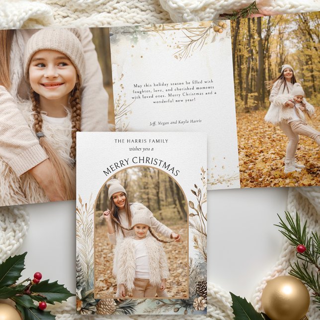 Tarjeta Tríptica Watercolor Winter Pine Botanical Arch 1-Photo (Subido por el creador)