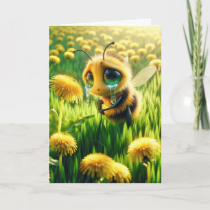 Tarjeta Triste Abeja En El Campo De Dandelion