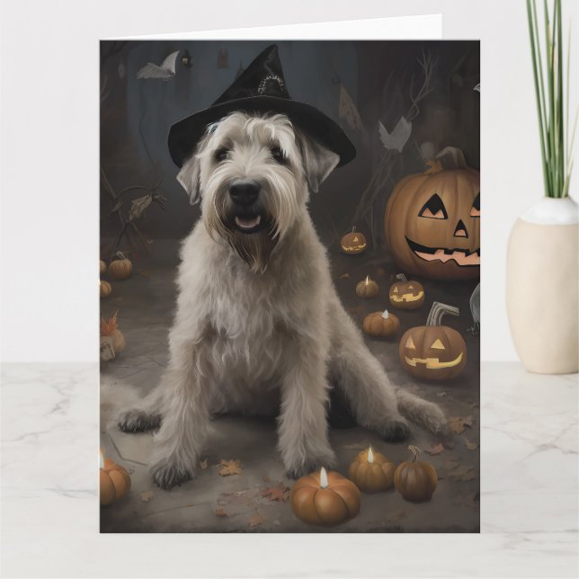 Tarjeta Triste miedo por las calabazas de Wheaten Terrier  (Anverso)