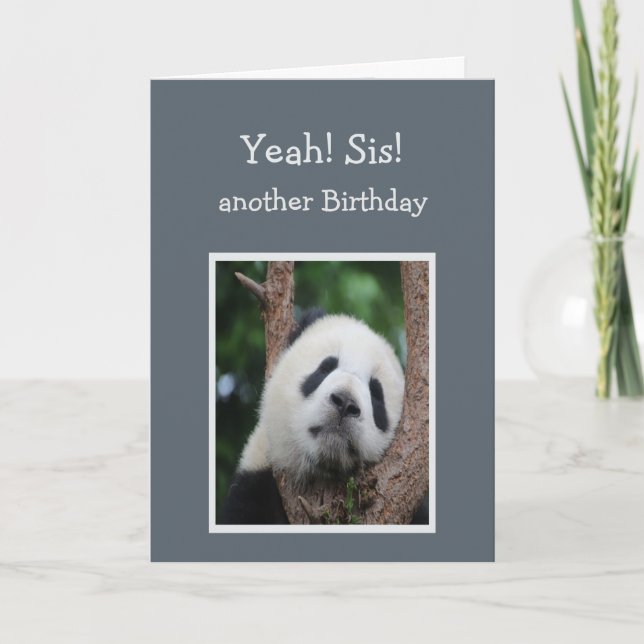 Tarjeta Triste Panda Oso Feliz Cumpleaños Hermana Humor (Anverso)