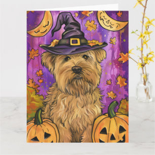 Tarjeta Triste Wheaten Terrier Dog Halloween Bruja Calabaz