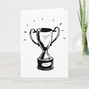 Tarjeta Trofeo Dibujado a Mano Retro Premio en Blanco y Ne