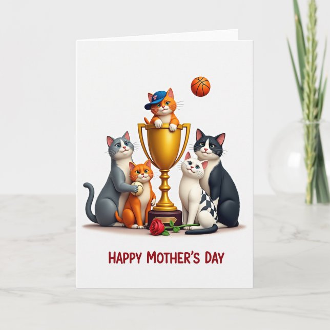 Tarjeta Trophy Cats Mothers Day Celebration Card (Anverso)